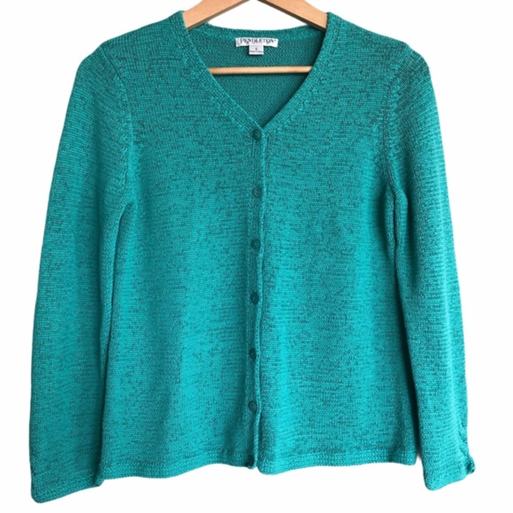 Pendleton Petite Womens Cardigan Sweater Size Small Green Button Down Knit EUC